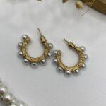 گوشواره حلقه ای مرواریدی طلایی براق