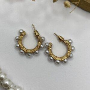 گوشواره حلقه ای مرواریدی طلایی براق