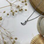 گردنبند زنانه هلال ماه استیل نقره ای
